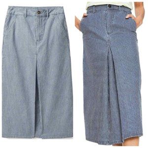 Boden Womens 12R Skirt Mira Denim Striped Midi Length Pockets Box Pleats